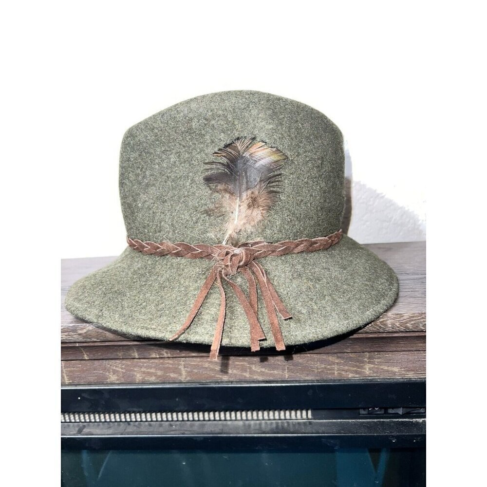 Lancaster Wool Hat Round Green Women’s Designed By Leather Braid Trim Small